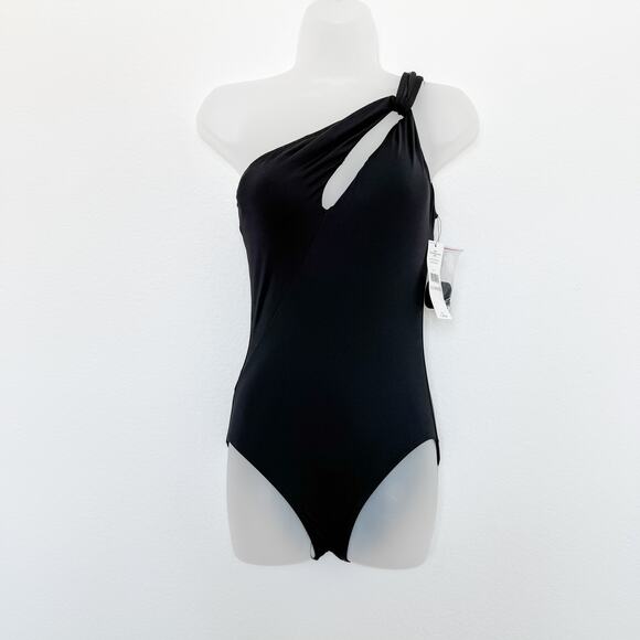 Carmen Marc Valvo One Shoulder Swimsuit Size 6 Black NWT Beach Resort Summer - Picture 2 of 7